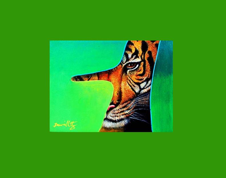 tiger, big leaf, hidden animal